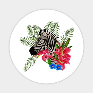 Zebra with Floral, Tropical, African Animal Magnet